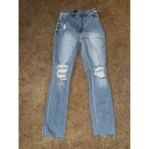 Hollister Ultra High Rise 90s Vintage Straight Jeans Light Wash Ripped Size24X29